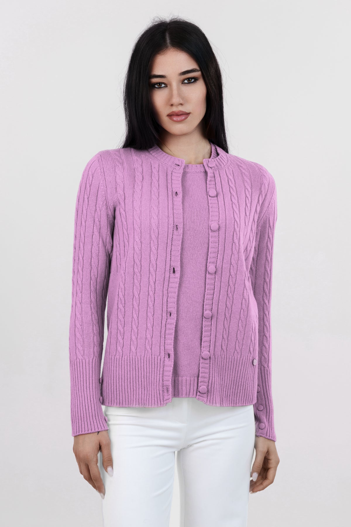 Twin set a trecce in cashmere blend con cardigan e t-shirt a rasato