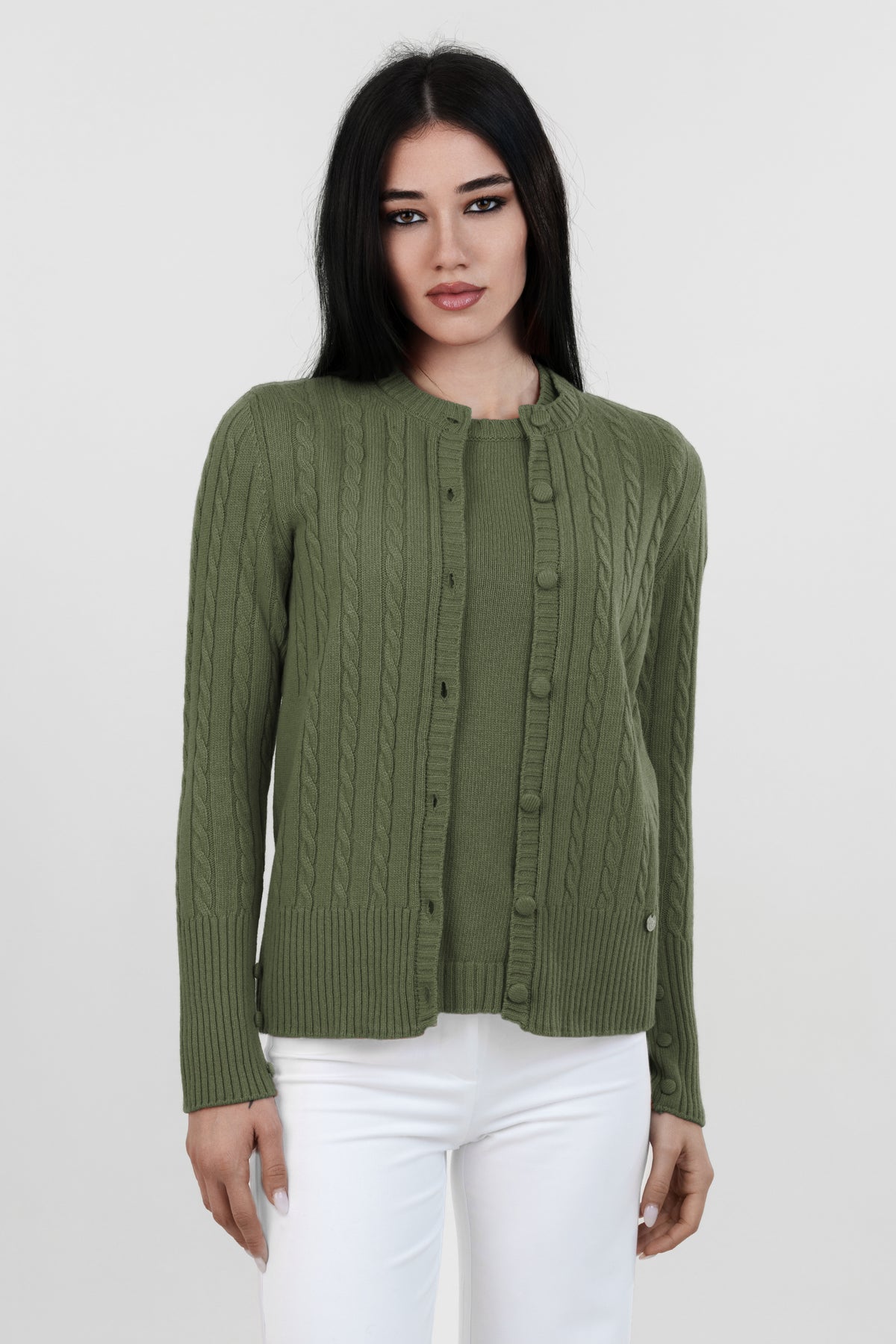 Twin set a trecce in cashmere blend con cardigan e t-shirt a rasato