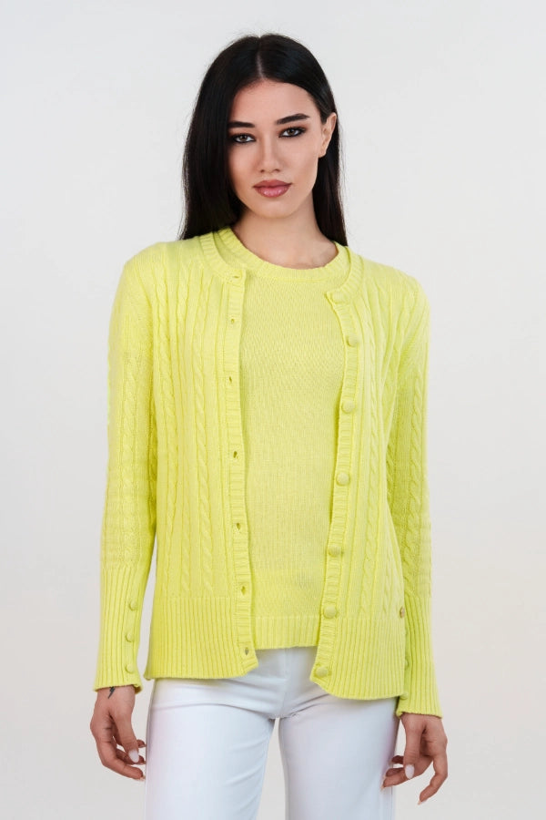 Twin set a trecce in cashmere blend con cardigan e t-shirt a rasato