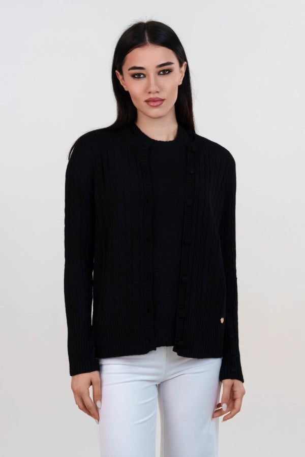 Twin set a trecce in cashmere blend con cardigan e t-shirt a rasato