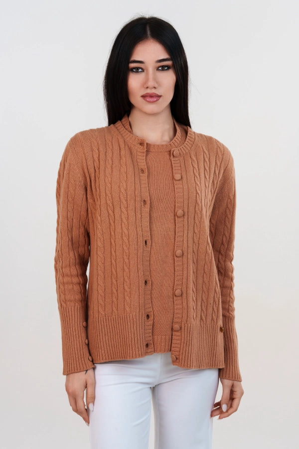 Twin set a trecce in cashmere blend con cardigan e t-shirt a rasato