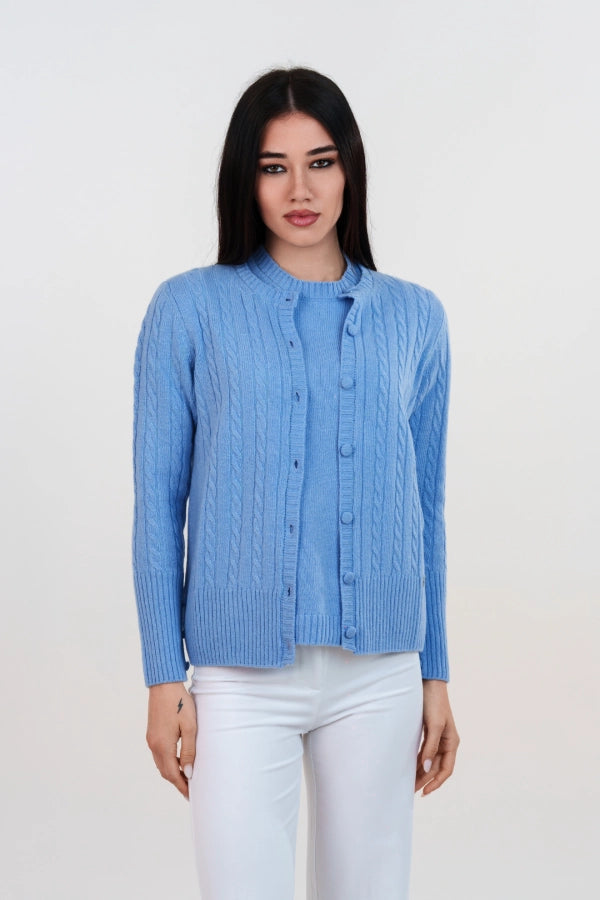 Twin set a trecce in cashmere blend con cardigan e t-shirt a rasato