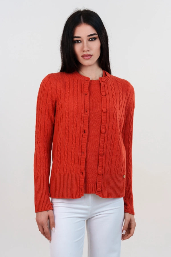 Twin set a trecce in cashmere blend con cardigan e t-shirt a rasato