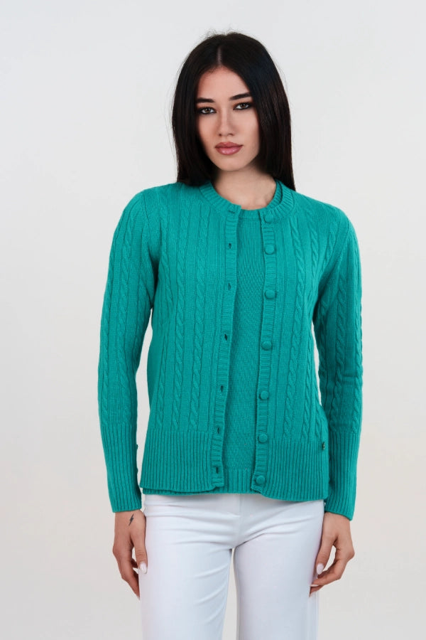 Twin set a trecce in cashmere blend con cardigan e t-shirt a rasato