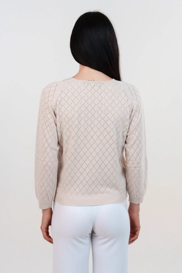 Twin set con scollo a V traforato e canotta a maglia rasata in cashmere blend