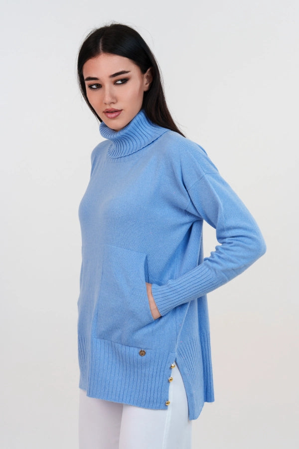 Pullover dolcevita con tasche in cashmere blend