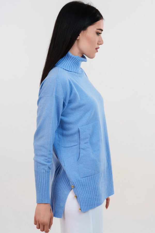 Pullover dolcevita con tasche in cashmere blend