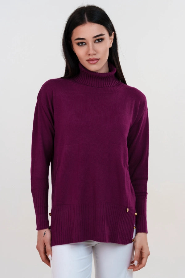 Pullover dolcevita con tasche in cashmere blend