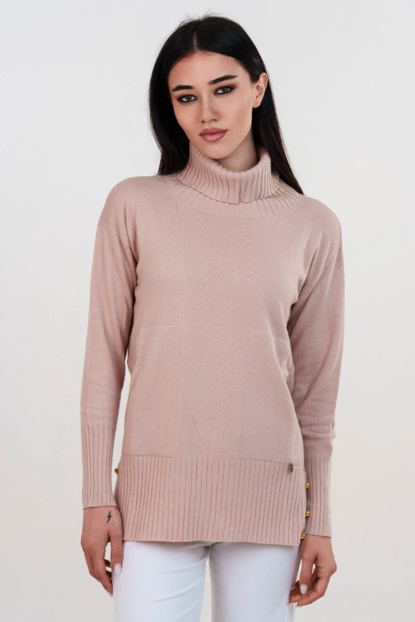 Pullover dolcevita con tasche in cashmere blend