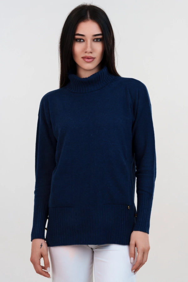 Pullover dolcevita con tasche in cashmere blend