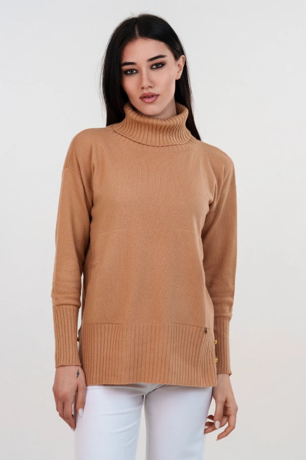 Pullover dolcevita con tasche in cashmere blend