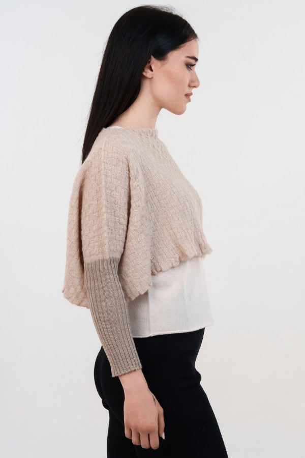 Tweelingset van mohair bolero en effen gebreid tanktopje