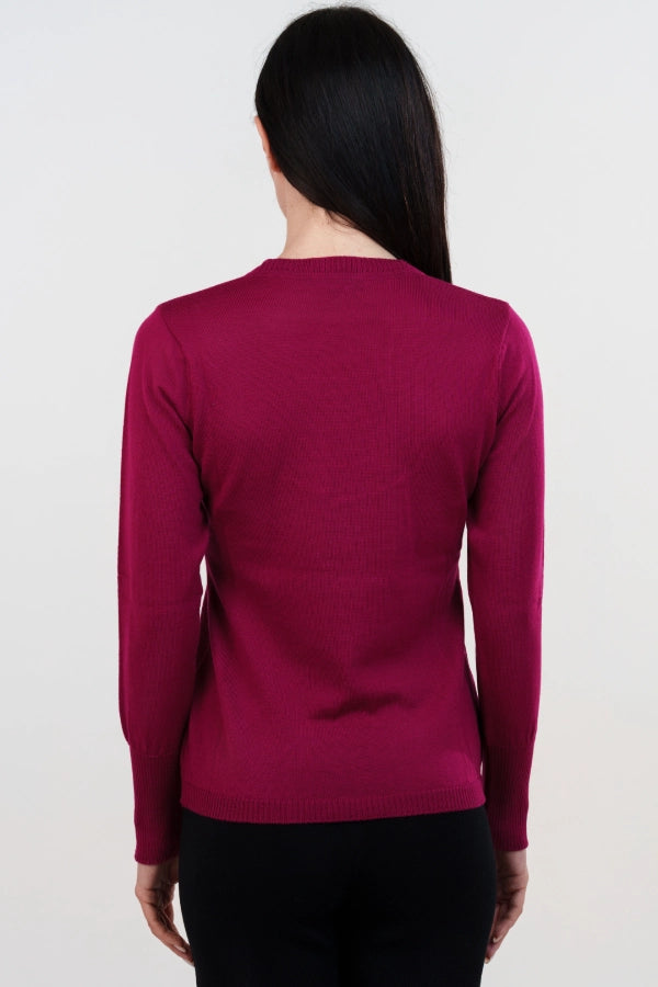 Pullover scollo a V basico a maglia rasata fine in lana merino