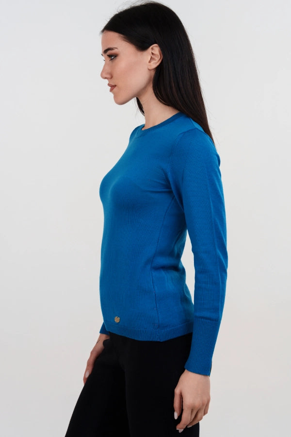 Eenvoudige ronde hals trui van fijne merinowol in effen breisel