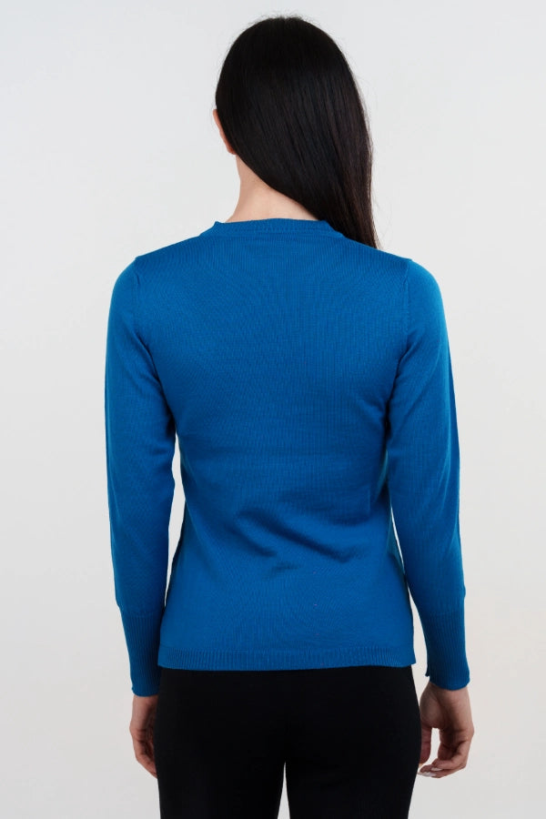 Pullover girocollo basico a maglia rasata fine in lana merino
