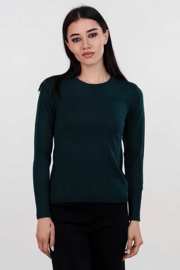 Pullover girocollo basico a maglia rasata fine in lana merino