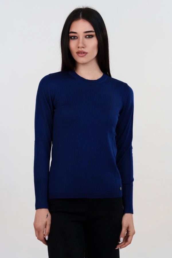 Pullover girocollo basico a maglia rasata fine in lana merino