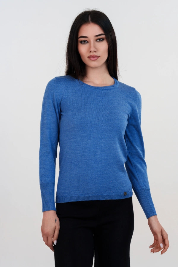 Pullover girocollo basico a maglia rasata fine in lana merino