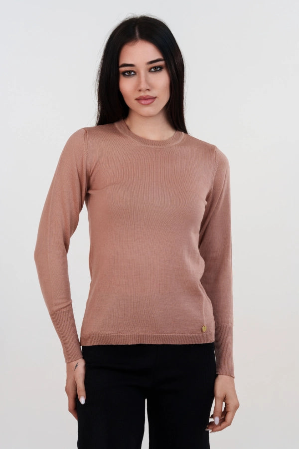 Pullover girocollo basico a maglia rasata fine in lana merino