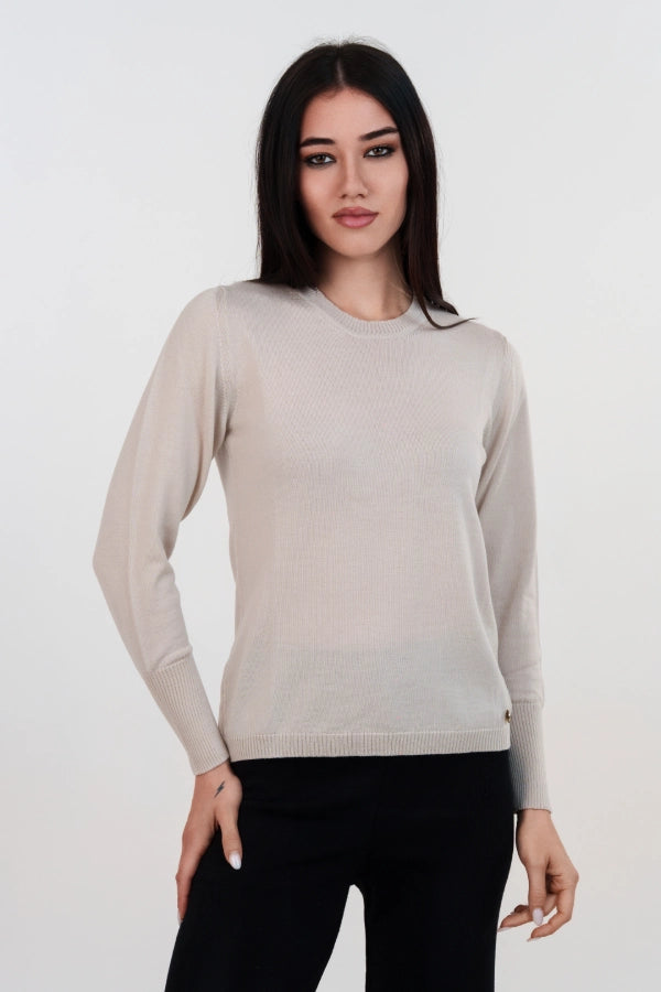 Pullover girocollo basico a maglia rasata fine in lana merino