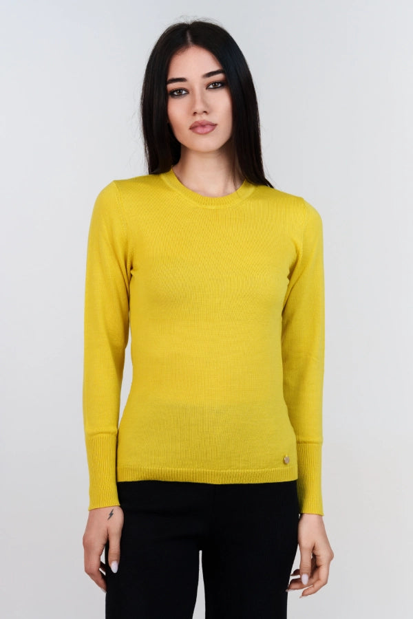 Pullover girocollo basico a maglia rasata fine in lana merino