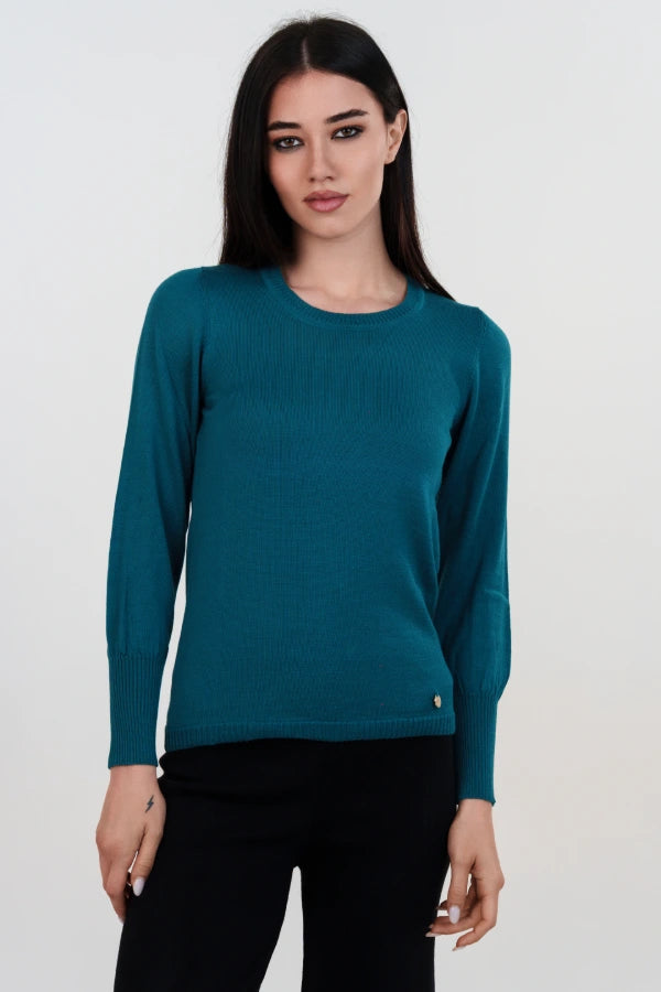 Pullover girocollo basico a maglia rasata fine in lana merino