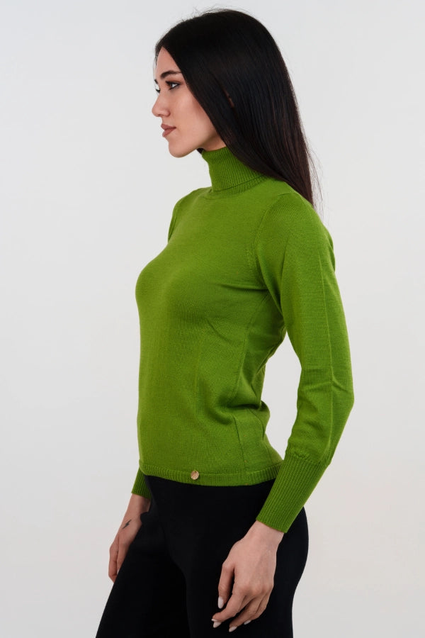 Pullover dolcevita basico a maglia rasata fine in lana merino
