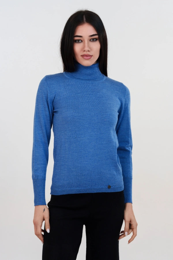 Pullover dolcevita basico a maglia rasata fine in lana merino