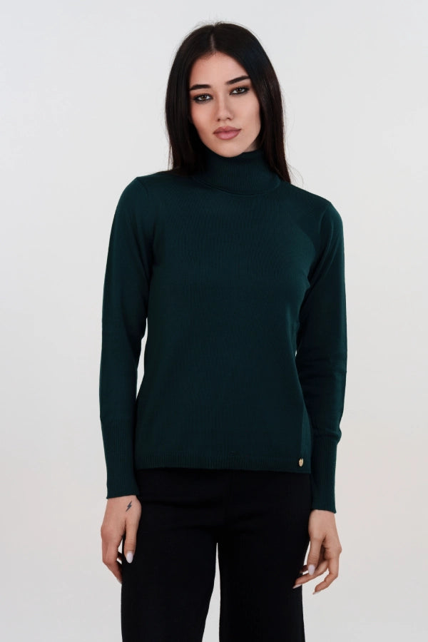 Pullover dolcevita basico a maglia rasata fine in lana merino