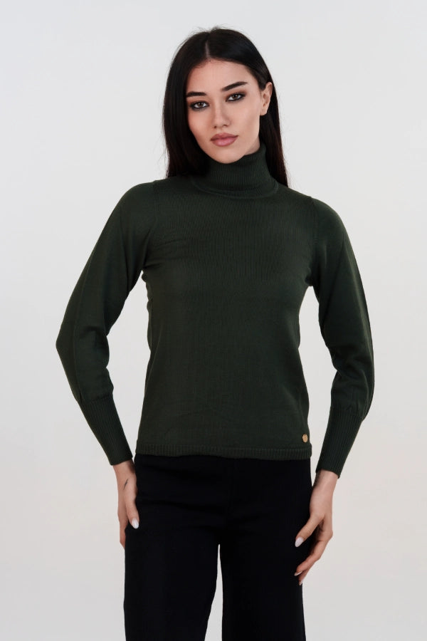 Pullover dolcevita basico a maglia rasata fine in lana merino
