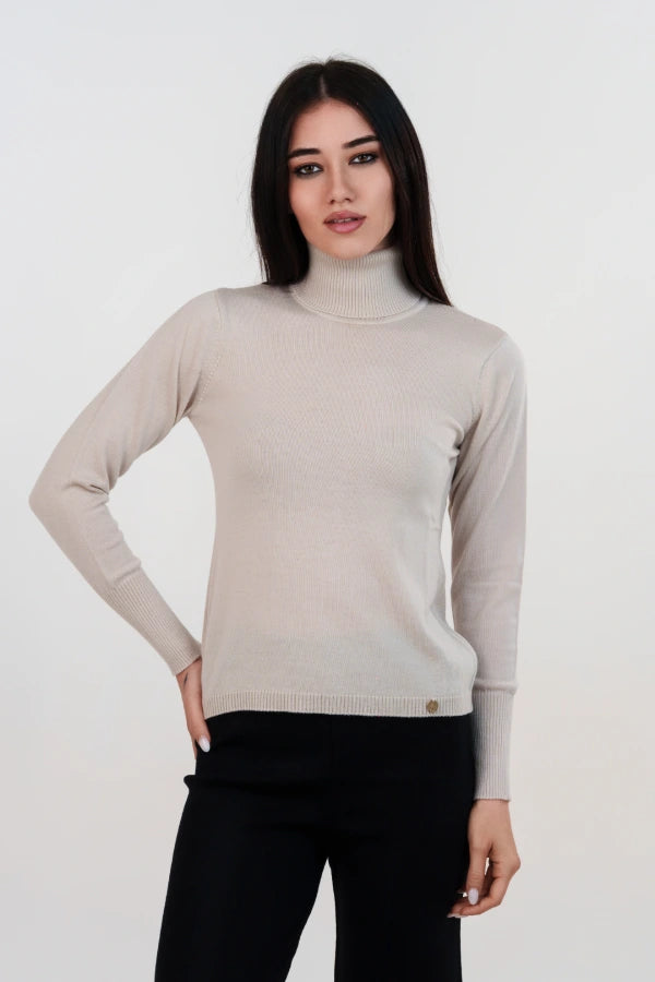 Pullover dolcevita basico a maglia rasata fine in lana merino