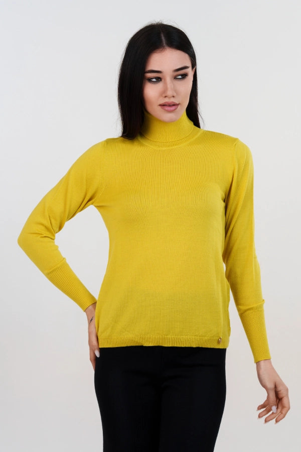 Pullover dolcevita basico a maglia rasata fine in lana merino