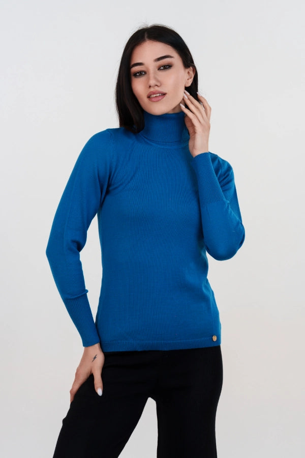 Pullover dolcevita basico a maglia rasata fine in lana merino