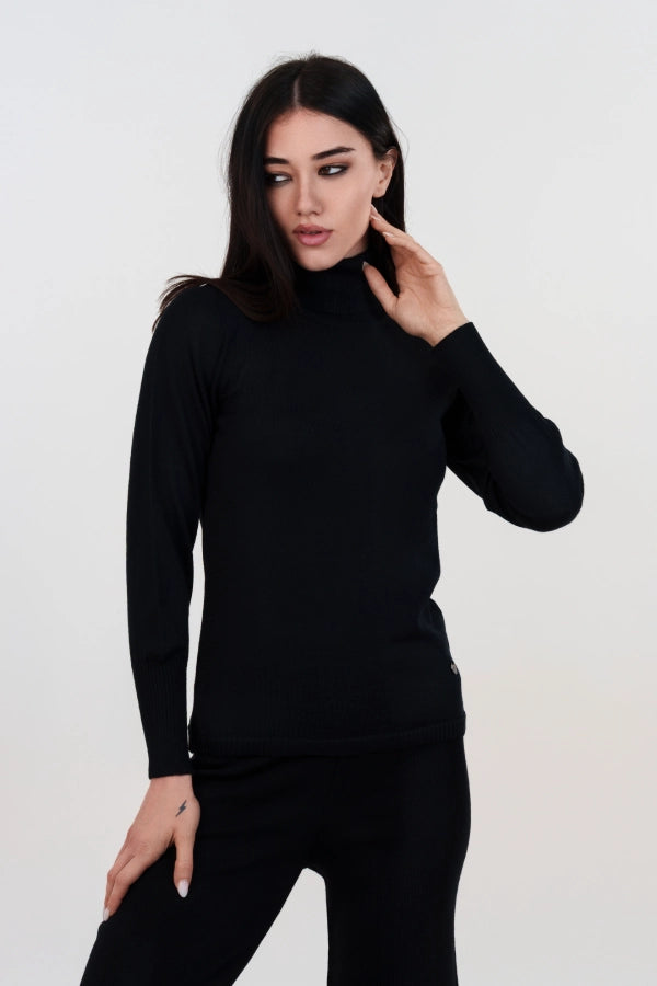 Pullover dolcevita basico a maglia rasata fine in lana merino
