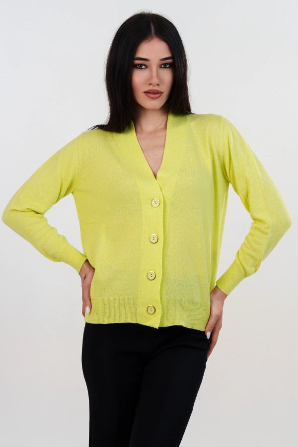 Cardigan scollo a V in cashmere blend con bottoni in tinta