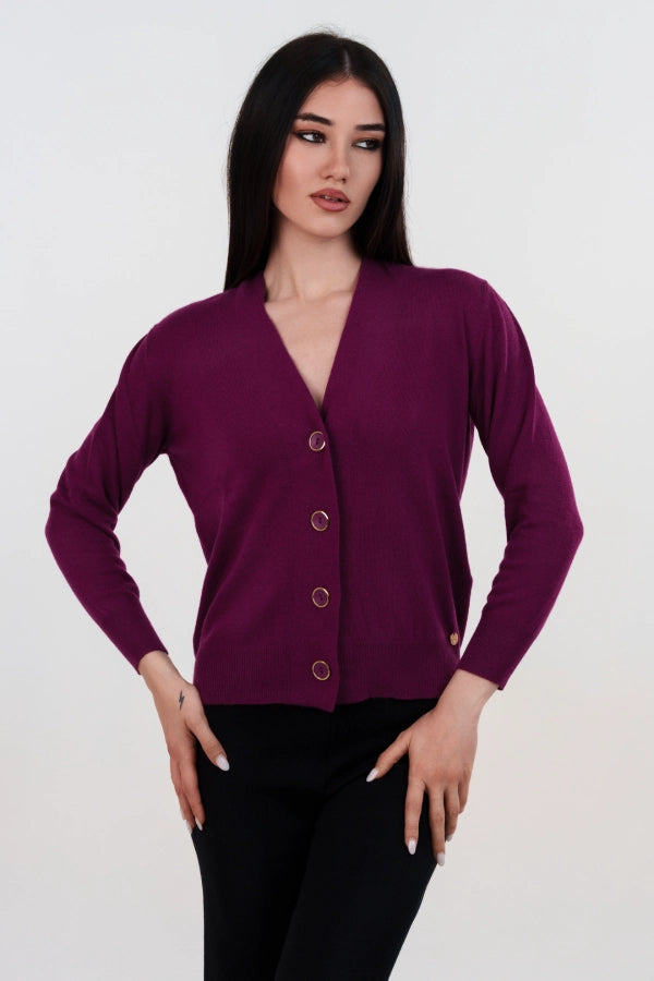 Cardigan scollo a V in cashmere blend con bottoni in tinta