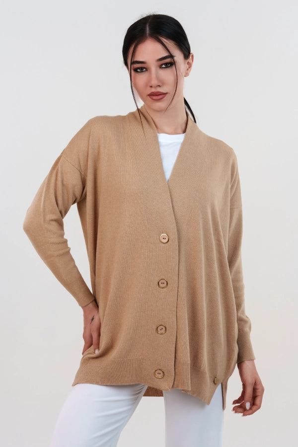 Cardigan lungo lana e cashmere con bottoni in tinta