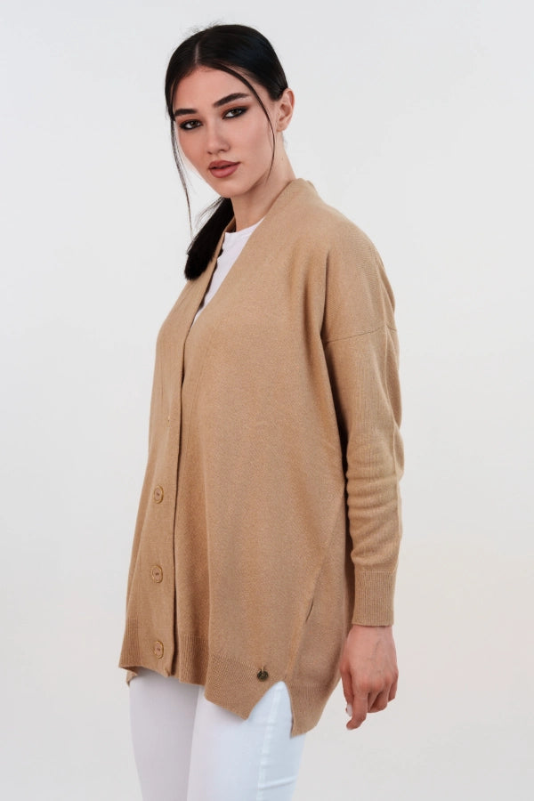 Cardigan lungo lana e cashmere con bottoni in tinta