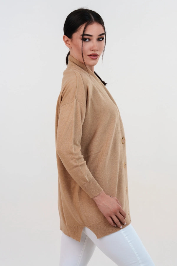 Cardigan lungo lana e cashmere con bottoni in tinta