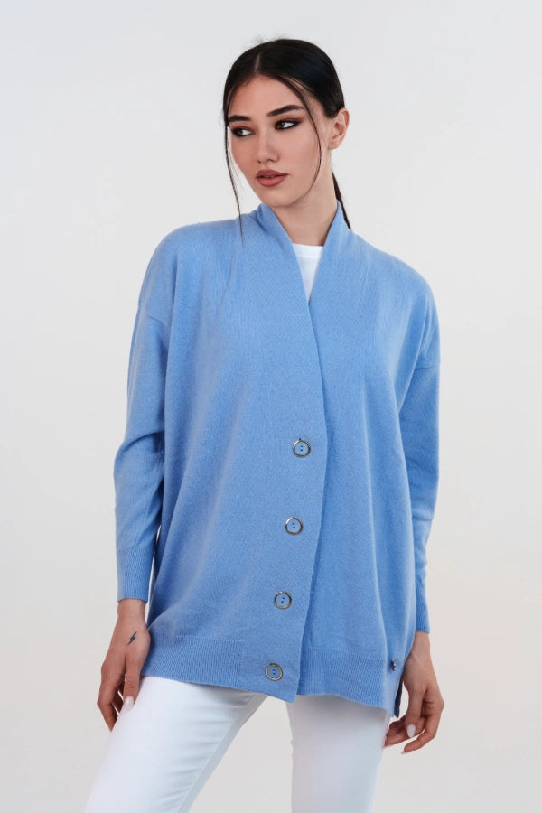 Cardigan lungo lana e cashmere con bottoni in tinta