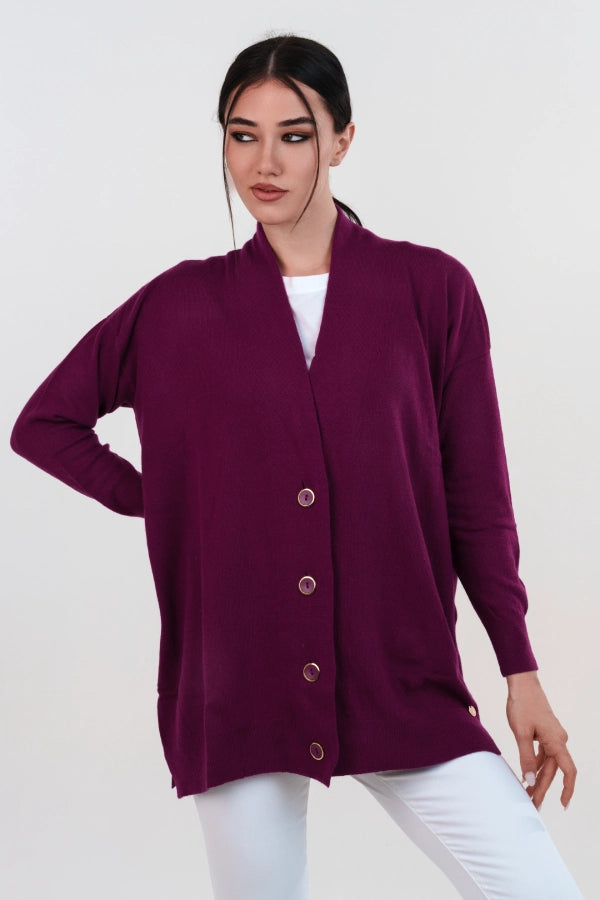 Cardigan lungo lana e cashmere con bottoni in tinta