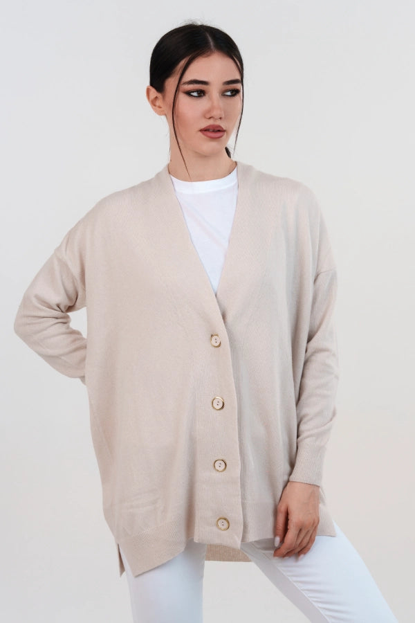 Cardigan lungo lana e cashmere con bottoni in tinta