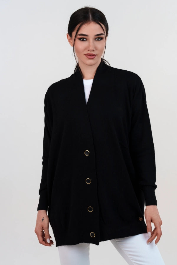 Cardigan lungo lana e cashmere con bottoni in tinta
