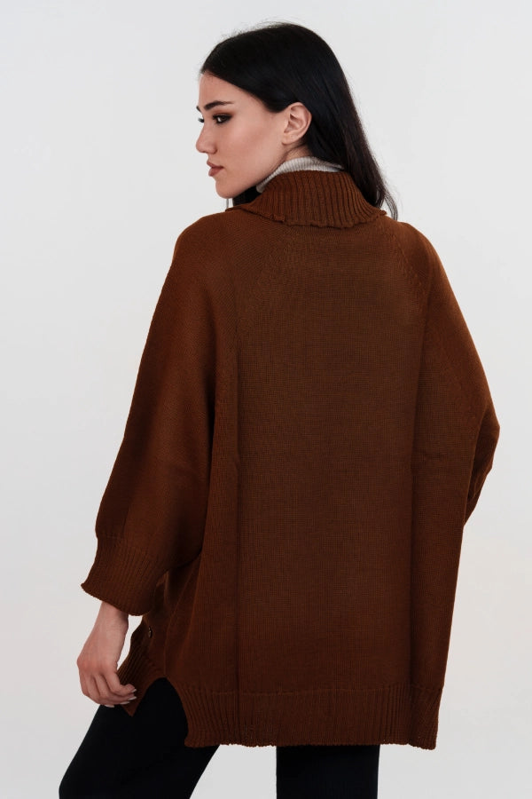 Kimono spolverino oversize tinta unita a manica tre quarti in lana merino