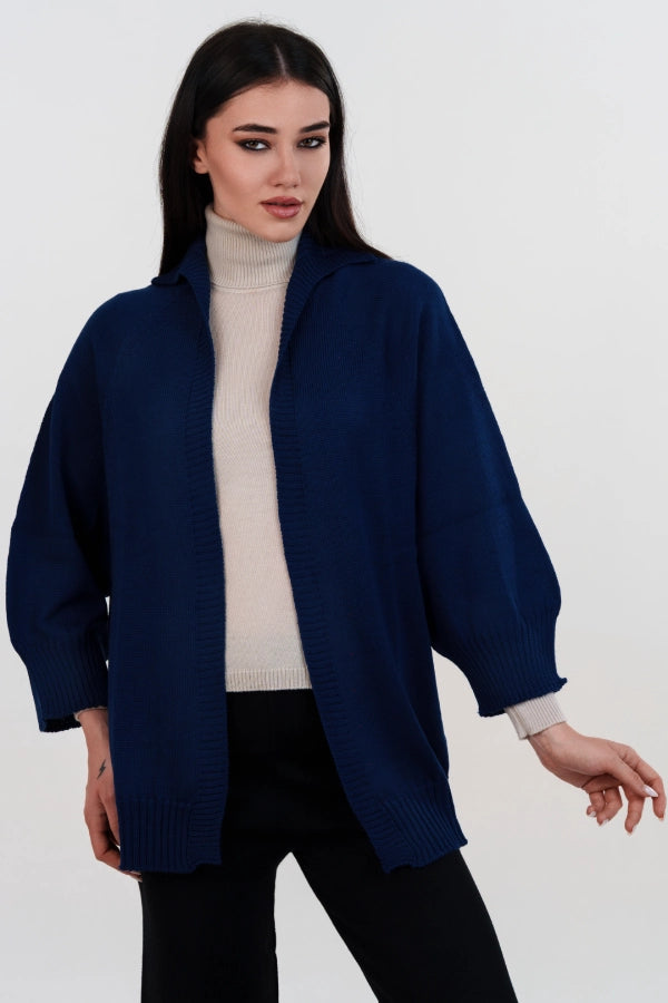 Kimono spolverino oversize tinta unita a manica tre quarti in lana merino