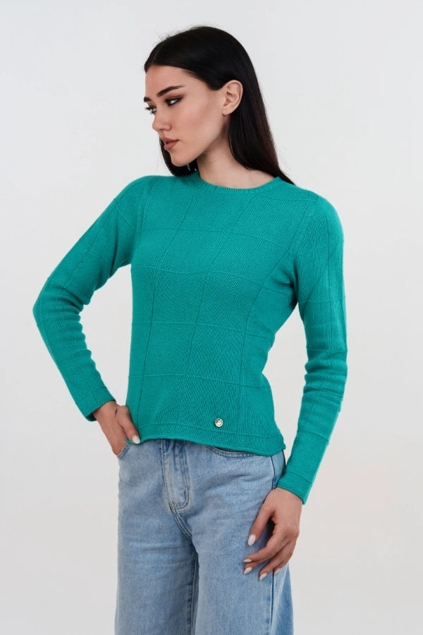 Pullover girocollo a quadri seamless in cashmere blend