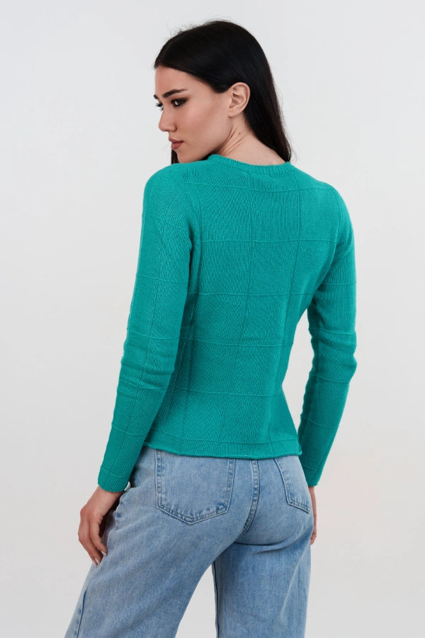 Pullover girocollo a quadri seamless in cashmere blend