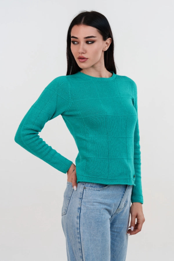 Pullover girocollo a quadri seamless in cashmere blend