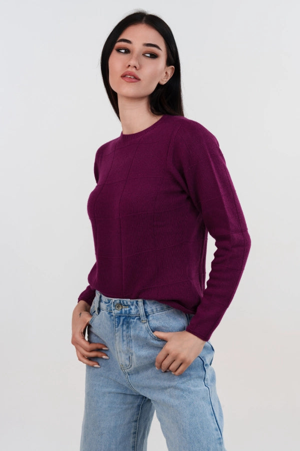 Pullover girocollo a quadri seamless in cashmere blend