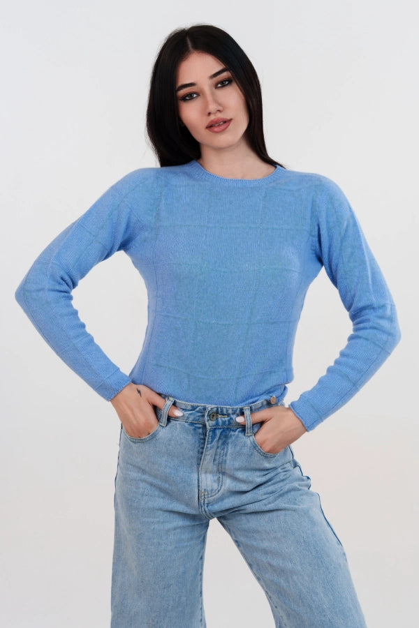 Pullover girocollo a quadri seamless in cashmere blend